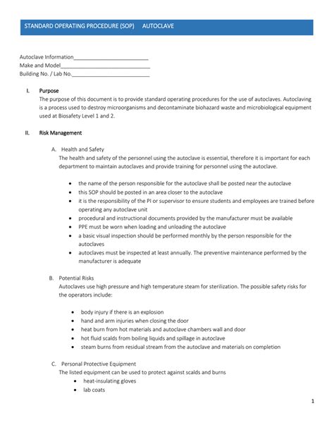 standard operating procedure for autoclave